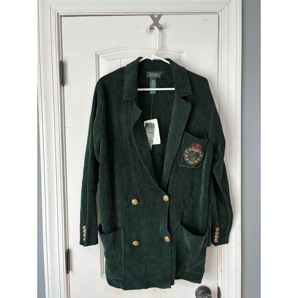 Ralph Lauren Womans Chenille Double Breasted‎ Crest Blazer Sweater S NWT